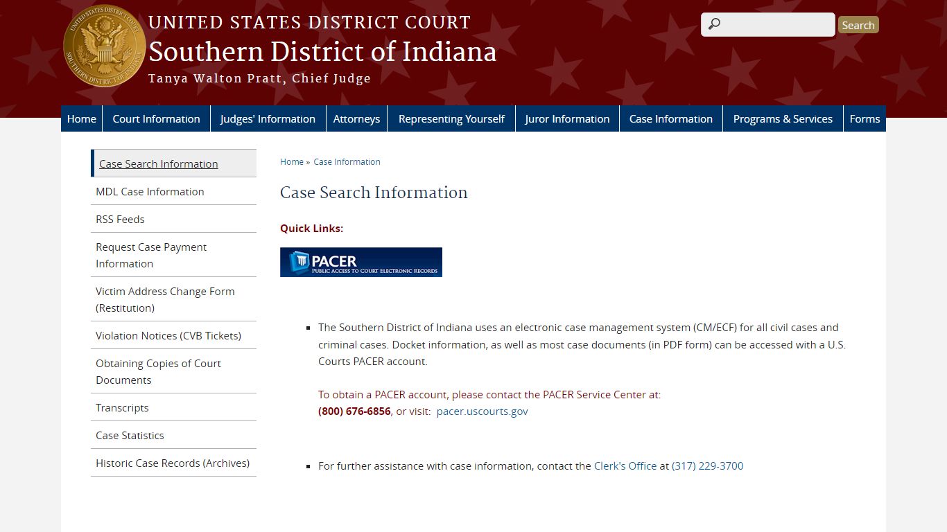 Case Search Information | Southern District of Indiana | United States ...